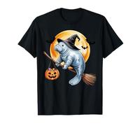 Manatee Witch Broom Ride with Pumpkin Moon Sea Animal Camiseta