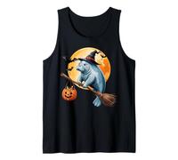 Manatee Witch Broom Ride with Pumpkin Moon Sea Animal Camiseta sin Mangas