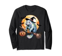 Manatee Witch Broom Ride with Pumpkin Moon Sea Animal Manga Larga