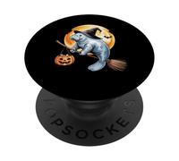 Manatee Witch Broom Ride with Pumpkin Moon Sea Animal PopSockets PopGrip Adhesivo