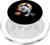 Manatee Witch Broom Ride with Pumpkin Moon Sea Animal PopSockets PopGrip para MagSafe