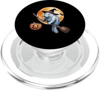 Manatee Witch Broom Ride with Pumpkin Moon Sea Animal PopSockets PopGrip para MagSafe