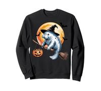 Manatee Witch Broom Ride with Pumpkin Moon Sea Animal Sudadera