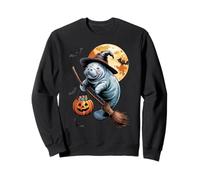 Manatee Witch Broom Ride with Pumpkin Moon Sea Animal Sudadera