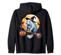 Manatee Witch Broom Ride with Pumpkin Moon Sea Animal Sudadera con Capucha