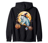 Manatee Witch Broom Ride with Pumpkin Moon Sea Animal Sudadera con Capucha
