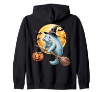 Manatee Witch Broom Ride with Pumpkin Moon Sea Animal Sudadera con Capucha