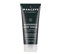 ManCave Blackspice - Exfoliante corporal de 200 ml para hombres, aroma cálido y amaderado, exfolia y limpia la piel con piedra pómez y carbón en polvo, fórmula natural, apto para veganos, fabricado en