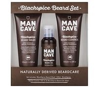 ManCave Set de Regalo Hombre para Cuidado de Barba Hombre Blackspice - Kit de Barba con 3 Productos Esenciales - Aceite de Barba, Champú de Barba y Bálsamo de Barba - Envases de Plástico Reciclado