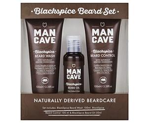 ManCave Set de Regalo Hombre para Cuidado de Barba Hombre Blackspice - Kit de Barba con 3 Productos Esenciales - Aceite de Barba, Champú de Barba y Bálsamo de Barba - Envases de Plástico Reciclado