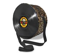 Mancha de Creación - Bolso hecho con discos de vinilo LP, tela leopardo y diseño Guns and roses, bolso bandolera redondo de hombro para mujer, asa regulable, retro, vintage, casual