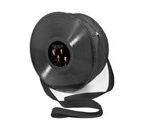 Mancha de Creación - Bolso hecho con discos de vinilo LP, tela negra diseño Queen, bolso bandolera redondo de hombro para mujer, asa regulable, retro, vintage, casual