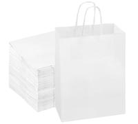 MANCHAP 100 bolsas pequeñas de papel blanco, 15 x 8 x 21 cm, bolsas de regalo blancas con asas para fiestas, bodas, compras