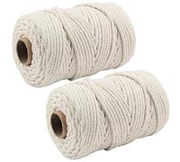 MANCHAP 2 rollos de cordón de macramé de 6 mm x 100 m, cordón de algodón de 4 hebras para macramé, 200 m, cuerda de algodón natural para tejer, envolver regalos y decoraciones de boda