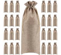 MANCHAP 24 bolsas de regalo de arpillera de 15 x 35 cm, bolsas de regalo para botellas de vino de yute con cordones, bolsa de regalo de vino de arpillera con cordón para bodas, fiestas, almacenamiento