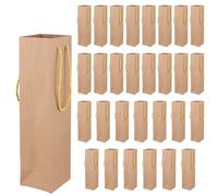 MANCHAP 30 bolsas de vino de papel kraft, bolsa de regalo de botella individual marrón con asas para fiestas, bodas, manualidades, 9 x 9,5 x 35 cm