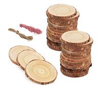 MANCHAP 30 rebanadas de madera perforadas de 12 a 13 cm, círculos de madera sin terminar con cuerda, rodajas de madera en blanco preperforadas para manualidades, decoración del hogar