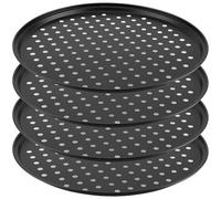 MANCHAP 4 bandejas de pizza de 32 cm, Accesorios Pizza, Bandeja de Pizza Antiadherente de Acero al Carbono con Agujeros, Sartenes Redondas Negras para Hornear Pizza
