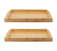 MANCHAP Paquete de 2 bandejas de madera de bambú, 40 x 29 x 5 cm, bandejas rectangulares grandes con asas para comer, desayuno, té, café