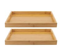 MANCHAP Paquete de 2 bandejas de madera de bambú para servir, 38 x 25 x 4 cm, bandejas rectangulares grandes de madera con asas para comer, desayuno, té, café
