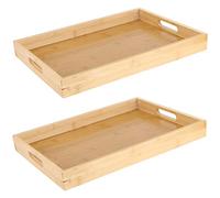 MANCHAP Paquete de 2 bandejas de madera de bambú para servir, 40 x 29 x 4 cm, bandejas rectangulares grandes de madera con asas para desayuno, té, café, comer