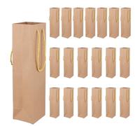 MANCHAP Paquete de 20 bolsas de vino de papel kraft, bolsa de regalo de botella individual marrón con asas para fiestas, bodas, manualidades, 9 x 9,5 x 35 cm
