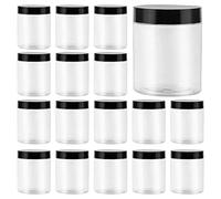 MANCHAP Paquete de 20 tarros de plástico transparente de 300 ml con tapas, recipiente de plástico vacío de almacenamiento de viaje, tarros redondos de plástico de boca ancha