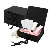 MANCHAP Paquete de 3 cajas de regalo negras, 31 x 22 x 10 cm, caja de regalo negra con cinta para embalaje de aniversario de boda