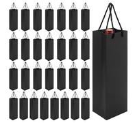 MANCHAP Paquete de 30 bolsas de regalo de vino negro con asas, 11 x 9 x 35 cm, bolsas de papel kraft para botellas de vino para fiestas, bodas, manualidades