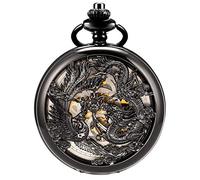 ManChDa - Reloj de Bolsillo Antiguo mecánico con Cadena para Hombres y Mujeres y Estuche, 4.Negro, Segundos De Oro