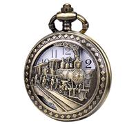 ManChDa Reloj de bolsillo - Relojes de bolsillo especial 3D tren ferrocarril vapor locomotora cubierta antiguo Steampunk reloj de bolsillo y cadena de cuarzo vintage reloj de llavero para hombre +