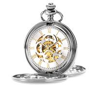 ManChDa Reloj de Bolsillo Retro Suave Clásico Mecánico Hand-Wind Reloj de Bolsillo Números Romanos Steampunk Reloj Fob para Hombres, Mujeres con Cadena + Caja de Regalo