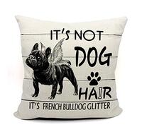 Mancheng-zi It's Not Dog Hair It's French Bulldog Glitter Throw Pillow Case, Dog Lover Gifts French Bulldog Dog Lover Gifts French Bulldog Dog Lover Gifts 18 x 18 Inch Linen Vintage Wood Grain Cushion