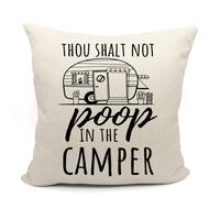 Mancheng-zi Thou Shalt Not Poop in The Camper Throw Pillow Case, Campers Gifts, Camper Decor, 18 x 18 Inch Funny Trailer Pillow Decorative Linen Cushi