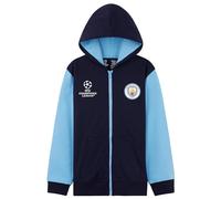 MANCHESTER CITY F.C. Sudadera con capucha y cremallera para niños, adolescentes, regalo de ciudad, azul marino/azul, 9-10 años