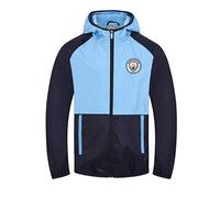 Manchester City FC - Chaqueta Cortavientos Oficial - para niño - Impermeable - Azul Marino/Azul Cielo - 10-11 años