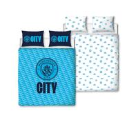 MANCHESTER CITY FC Character World - Juego de Funda de edredón Oficial para Cama Doble, diseño de Crestcol, Color Azul, Reversible, 2 Caras, Producto Oficial, Incluye Fundas de Almohada a Juego