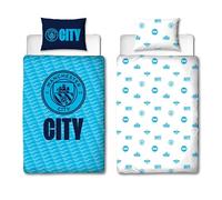 MANCHESTER CITY Juego de Funda de edredón Oficial FC Character World, diseño de Crestcol, Color Azul, Reversible, 2 Caras, Producto Oficial, Incluye Funda de Almohada a Juego