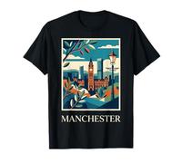 Manchester Inglaterra Skyline Retro City Travel Design Camiseta