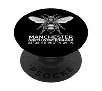 Manchester North England Bee Coordenadas Geográficas Blanco PopSockets PopGrip Adhesivo
