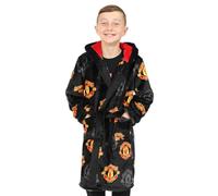 Manchester United Albornoz oficial del F.C. de forro polar con capucha para niños, Negro, 7-8 años