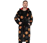 Manchester United F.C. Albornoz oficial de forro polar con capucha para hombre, Negro, L