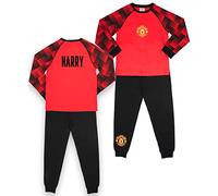 Manchester United F.C - Pijama infantil personalizado de manga larga, color rojo, 100 % algodón, producto oficial del F.C, Rojo y negro, 11-12 años