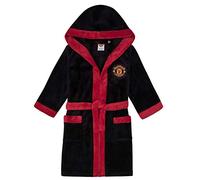 Manchester United FC - Batín oficial con capucha - Para niño - Forro polar - Negro - 13-14 años