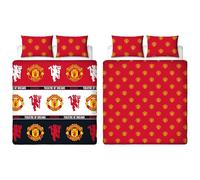 Manchester United FC Official Double Duvet Cover Set, Patch Design | Red Reversible 2 Sided Football Bedding Cover Official Merchandise Including Matching Pillow Cases