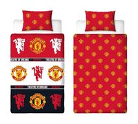 Manchester United FC Official Single Duvet Cover Set, Patch Design | Red Reversible 2 Sided Football Bedding Cover Official Merchandise Including Matching Pillow Case