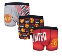 Manchester United FC - Pack 3 Calzoncillos Oficiales bóxer - Niño - con Escudo - Rojo/Negro/Gris - 7-8 años