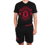 Manchester United FC - Pijama Corto para Hombre - Producto Oficial - Negro - Escudo - M