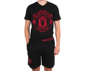 Manchester United FC - Pijama Corto para Hombre - Producto Oficial - Negro - Escudo - XL