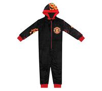 Manchester United FC - Pijama de una Pieza para niño - Forro Polar - Producto Oficial - Negro - 9-10 años